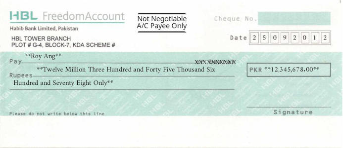 Write HBL (Habib Bank Limited) - Freedom Account Cheque Online Free Online Cheque Writer for HBL (Habib Bank Limited) - Freedom Account in Pakistan